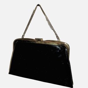 Ande' Vintage Black Patent Bag with Gold Chain Handle